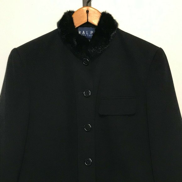 Ralph Lauren Faux Fur Neckline Black Wool Career Button Blazer - Picture 7 of 9